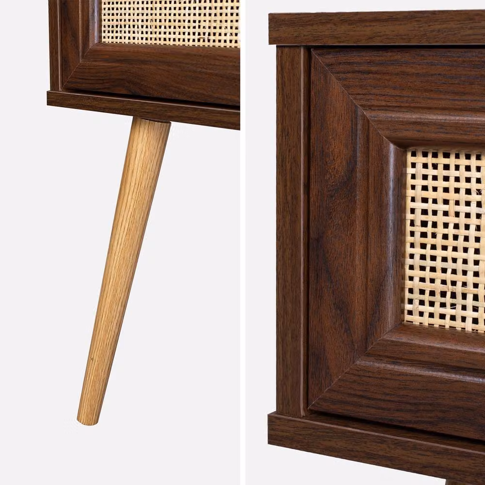 sweeek Woven Rattan Bedside Table with Drawer in Dark Brown – 3