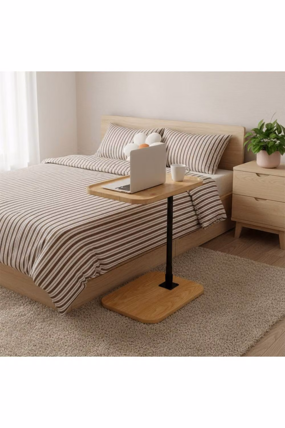 H&O Direct Height Adjustable C-Shaped Side Table in Beige Wood Finish – 3