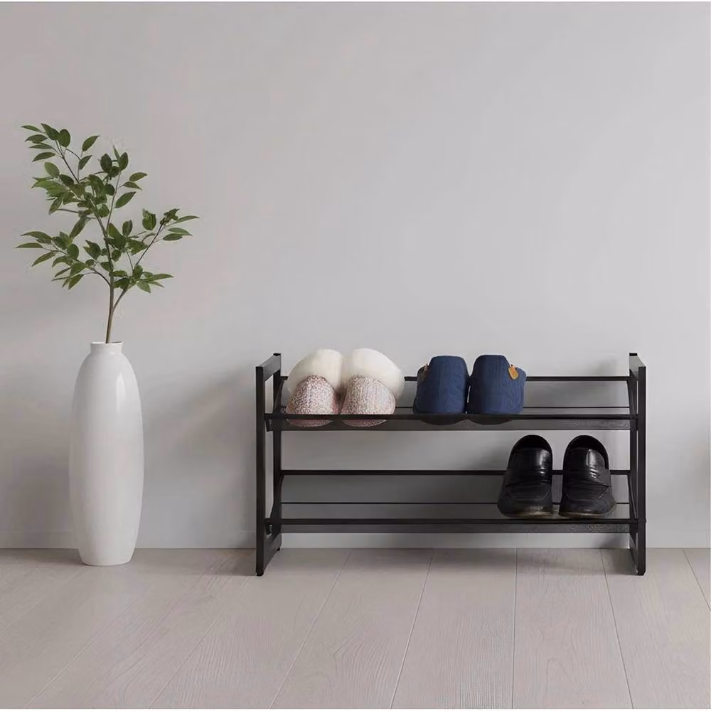KORVIXA 2 Tier Stackable Metal Shoe Rack in Black, W/D/H: 100 x 42 x 100 cm – 4