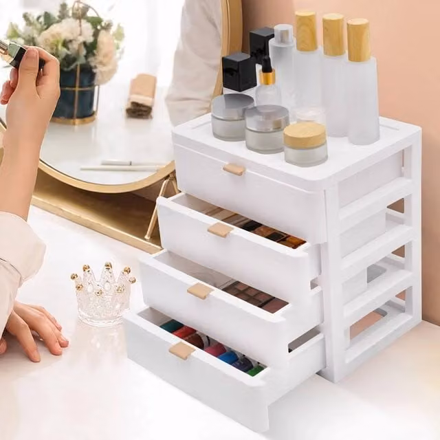 EONLION White Plastic Tabletop Desk Organiser with Multi-Compartment Storage Drawer, W: 50 cm, D: 29 cm, H: 5 cm