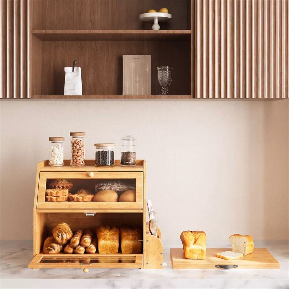 NESTLUNE Bamboo Bread Box for Kitchen Countertop Food Storage in Natural Brown, W/D/H: 100 x 15 x 15 cm – 3