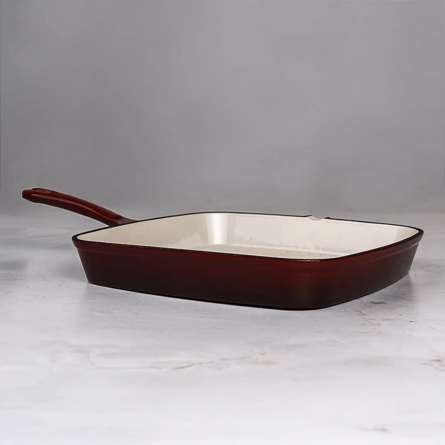 Prochef Enamelled Cast Iron Square Grill Pan in Dark Red, 23 cm – 4