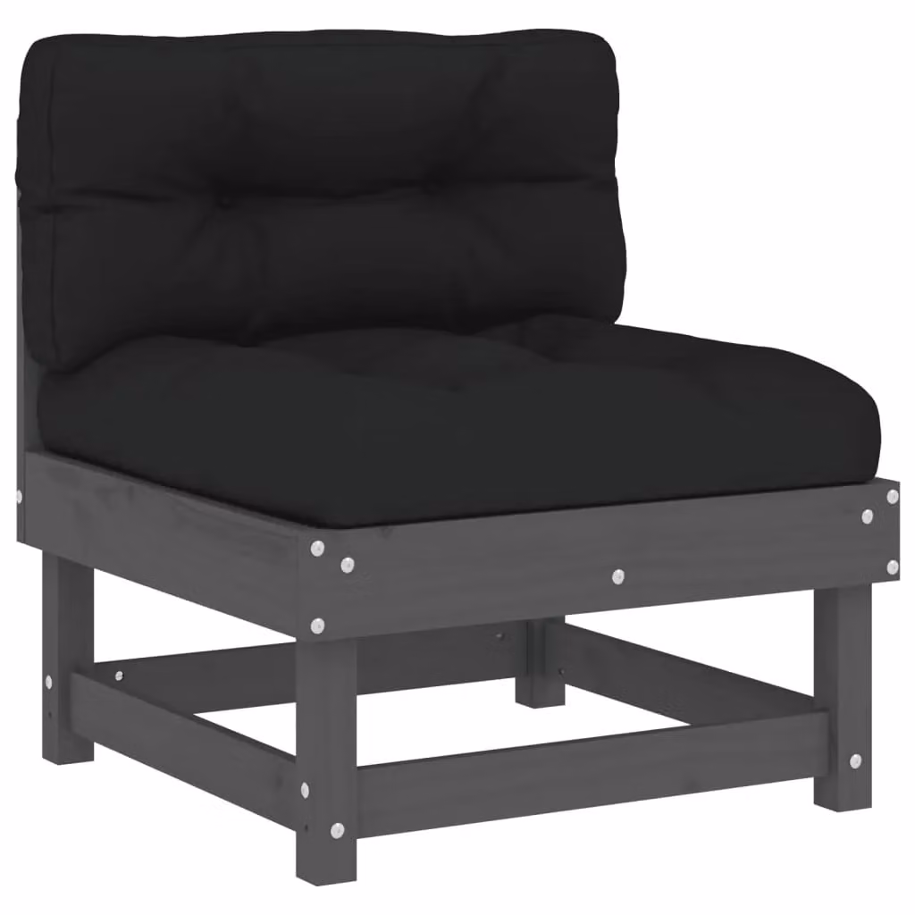 Berkfield Home Middle Sofa with Cushions in Grey Solid Pine Wood – 2