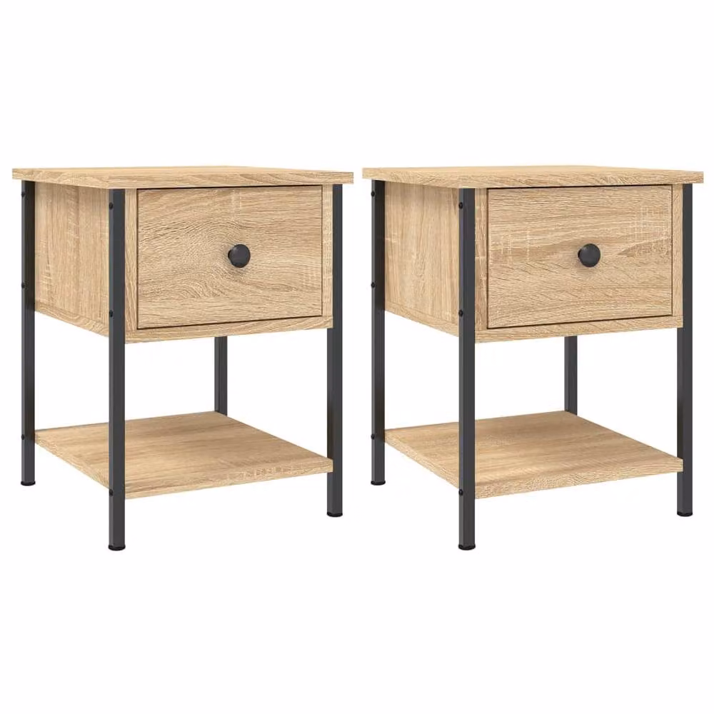 Berkfield Home Elegant Bedside Tables, 2 Piece Set in Sonoma Oak and Tan, W/D/H: 34 x 35.5 x 45 cm – 3