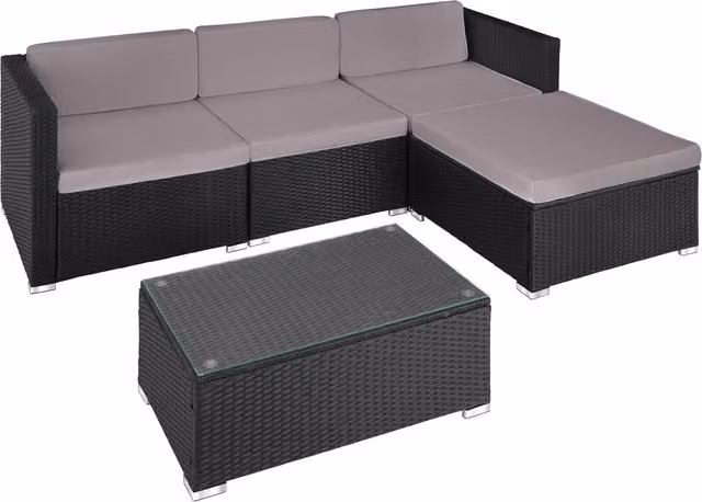 tectake Florence Modern Rattan Garden Furniture Set in Black and Grey