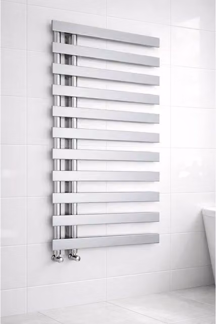 Bathroom Kingdom Milton Chrome Designer Flat Panel Heated Towel Rail, Silver, H x W: 115.6 x 50 cm