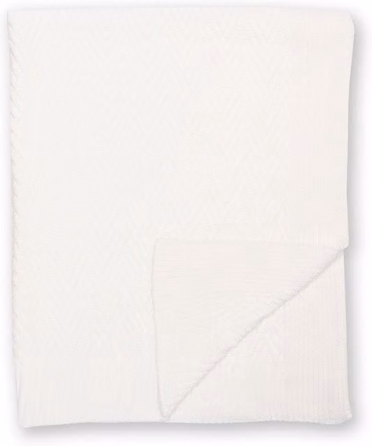 Kite Heirloom Knitted Cotton Baby Blanket in Off-White Cream with Chevron Pattern