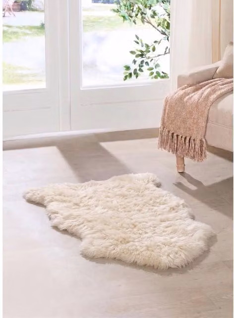 Simply Sheepskin Genuine New Zealand Wool Rug in White and Beige, W/D/H: 90 x 60 x 1 cm