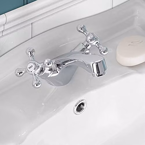 Nes Home Victorian Two Handle Brass Basin Mixer Tap in Chrome and Silver