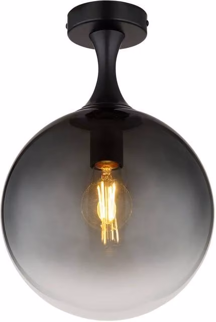 Netlighting Dalton Globe Ceiling Light in Matt Black with Smoke Glass Sphere Shade, E27