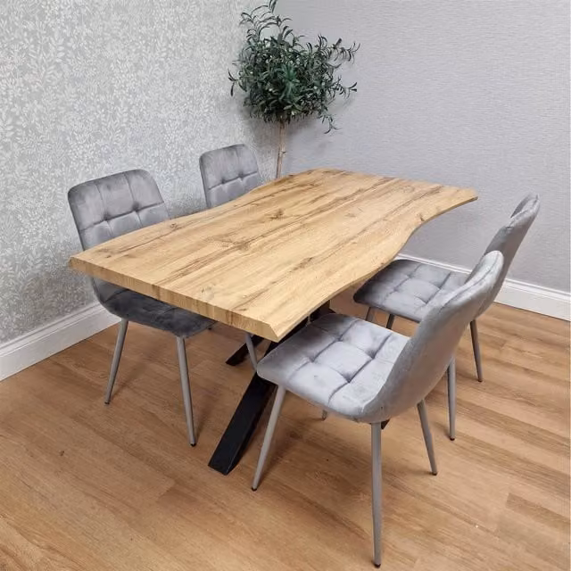 Kosy Koala Dakota Modern Rectangular Dining Set with 4 Chairs in Grey, Brown and Black, W: 117 cm