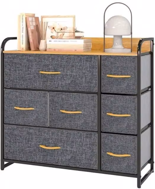 VOGREX Grey 7 Drawer Fabric Storage Chest with Steel Frame