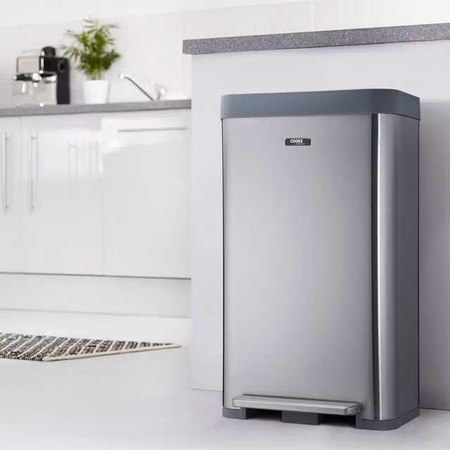 Cooks Professional XL 65L Pedal Bin with Soft Close Lid in Silver Stainless Steel