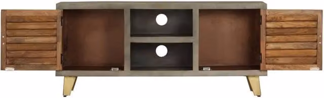 Berkfield Home Solid Mango Wood TV Cabinet in Grey with Brass W/D/H: 110 x 30 x 48 cm