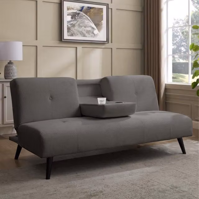 Home Detail Chicory 3 Seater Fabric Sofa Bed with Cupholder Tray in Dark Grey – 1