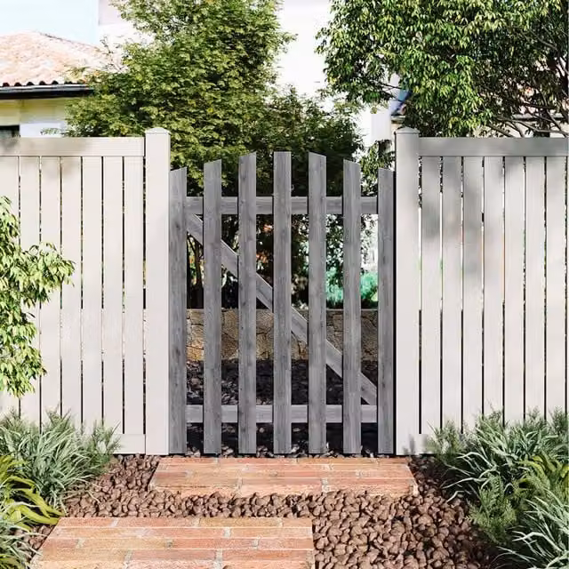 Komore Grey Damp-Proof Spruce Wood Garden Fence Gate with Latch, W: 90 cm, H: 120 cm