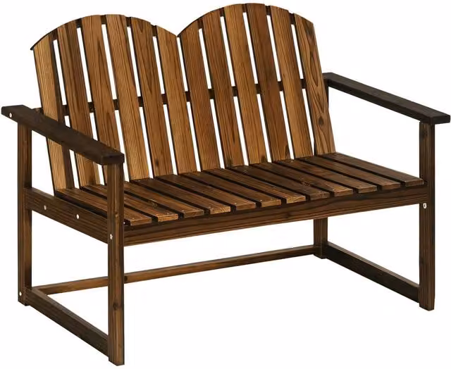 FORGEVIO Wooden Patio Loveseat Bench with Slatted Backrest in Brown, W/D/H: 114.0 x 63.0 x 86.0 cm – 1