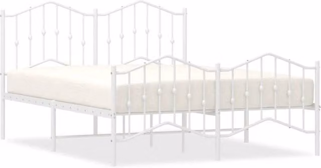 Berkfield Home Metal Bed Frame with Headboard and Footboard in White, W: 135 cm, L: 190 cm