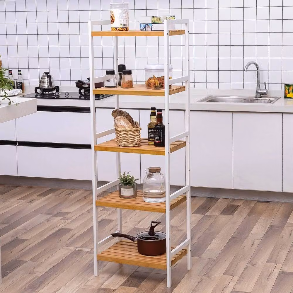 KORVIXA Multicoloured Bamboo Bathroom Rack with Adjustable Shelves, W/D/H: 100 x 15 x 100 cm – 2
