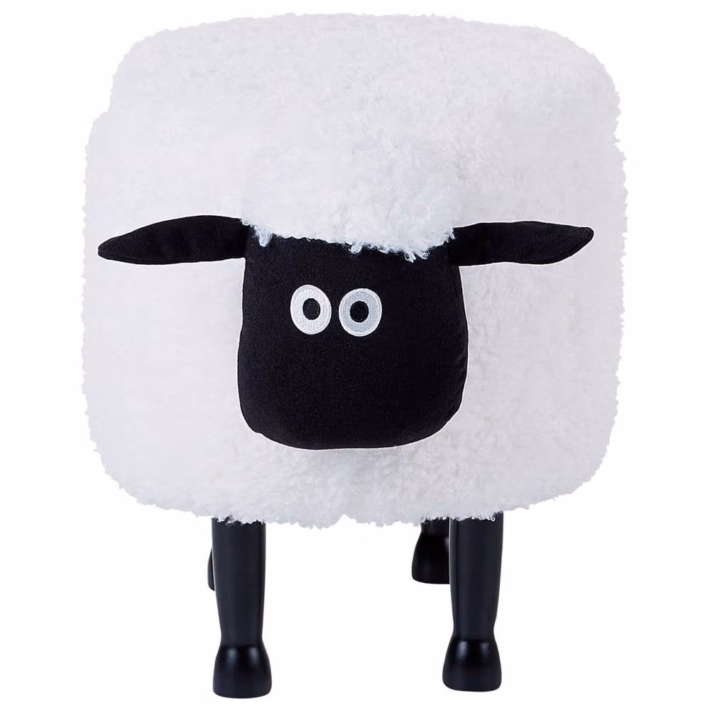 Wyld and Coco Kids Sheep Footstool with Storage in White Faux Fur with Rubberwood Legs – 3