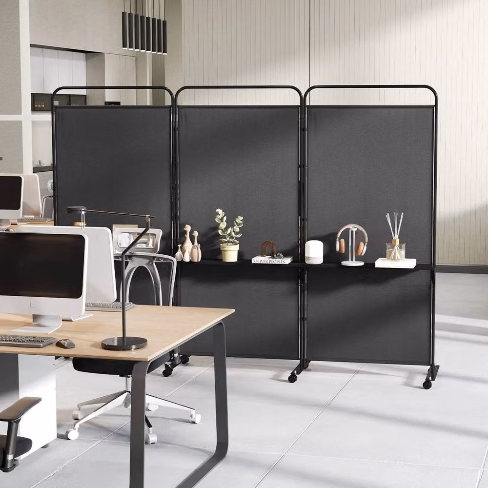 VOGREX Costway Black 3-Panel Rolling Folding Privacy Room Divider, Height: 188 cm – 3