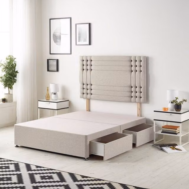 Somnior Beds Ltd Modern Upholstered Velvet Divan Base with Drawers in Silver, W/D/H: 120 x 200 cm