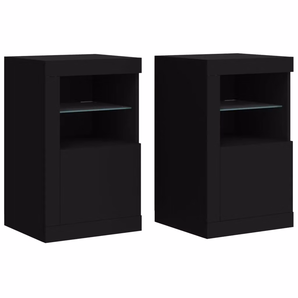 Berkfield Home Set of 2 Modern Black Matt Side Cabinets with Integrated LED Lighting and Glass Doors – 2