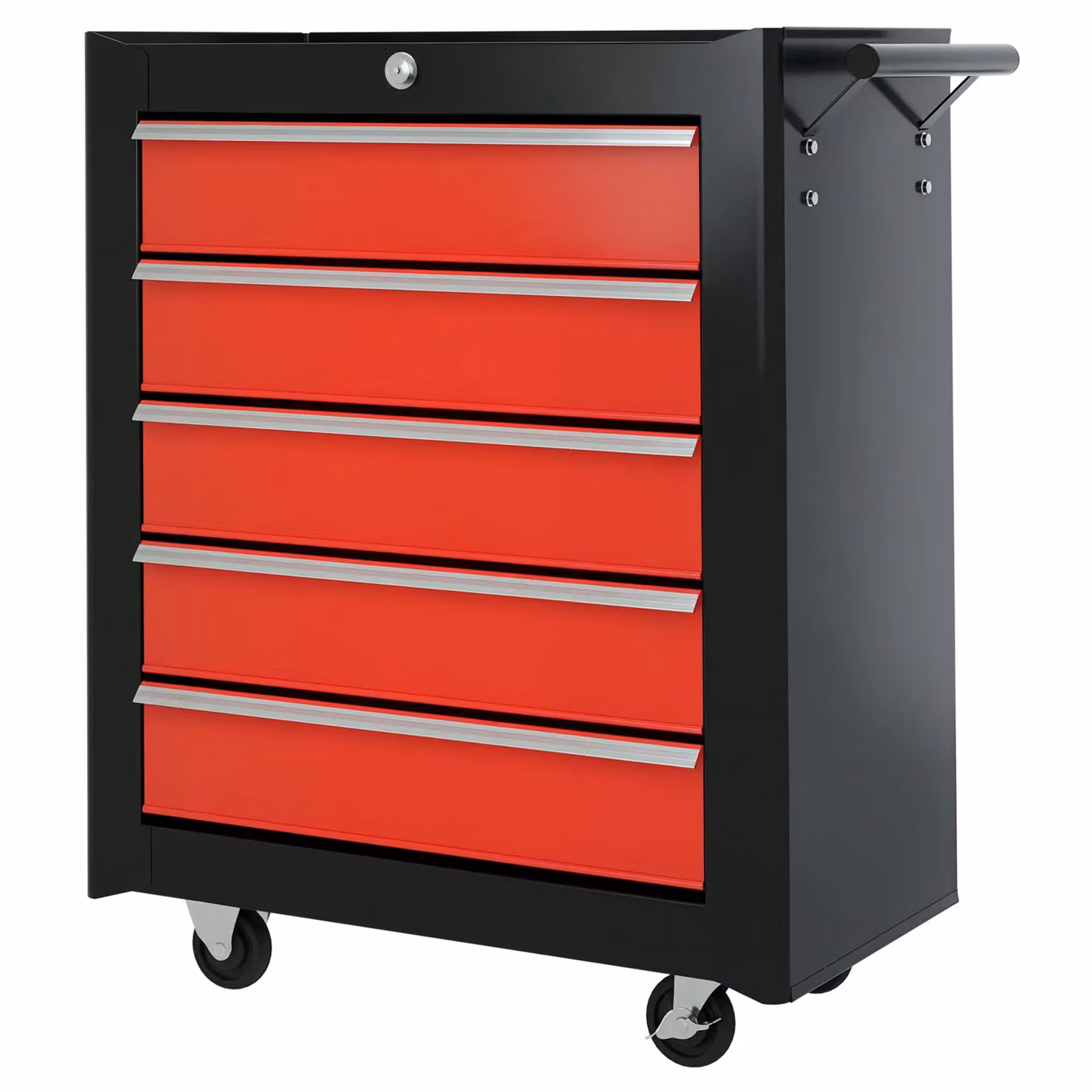 HOMCOM 5-Drawer Steel Tool Storage Cabinet with Wheels and Lockable Compartments in Red – 2