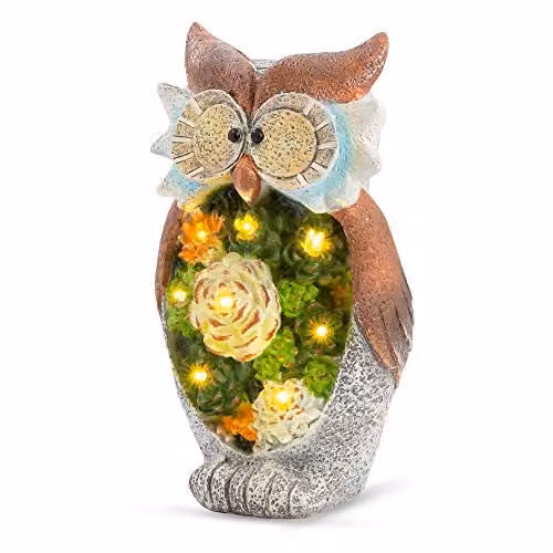 GloBrite Multicolour Resin Owl Garden Ornament with Solar Powered LED Light – 4