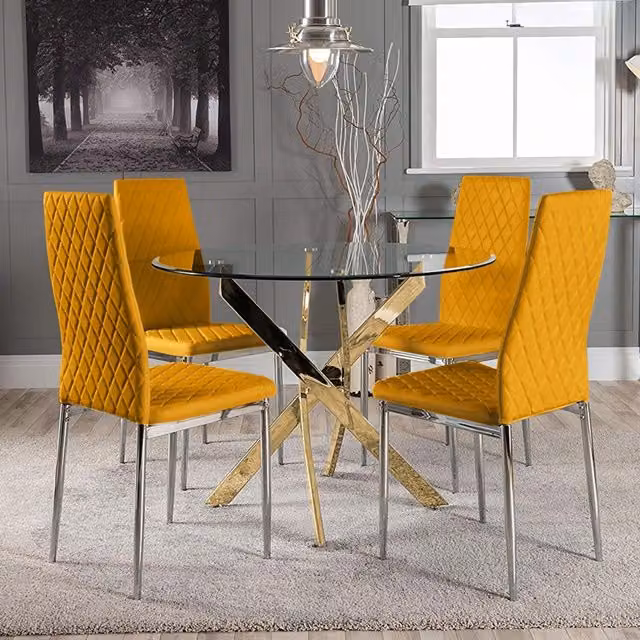 FurnitureboxUK Novara Dining Table with Four Milan Dining Chairs in Yellow and Gold