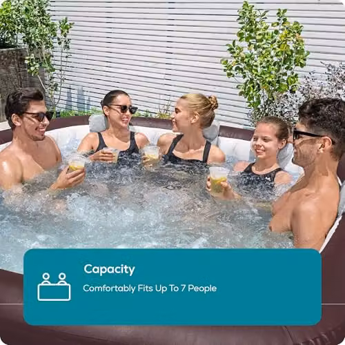 Lay-Z-Spa Maldives Brown Inflatable Square Hot Tub for 5-7 People with Wifi App Control – 5