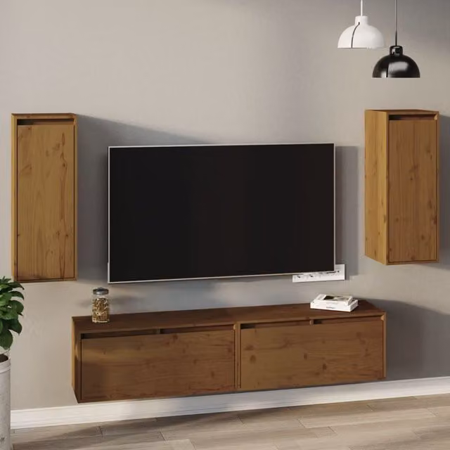 Berkfield Home Set of 2 Solid Wood Pine Wall Cabinets in Honey Brown, W/D/H: 30 x 30 x 80 cm – 1