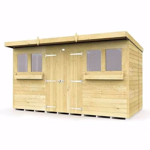 Buttercup Farm Rustic Wood Pent Summer Shed in Brown, W: 358 cm, D: 147 cm, H: 201 cm – 1