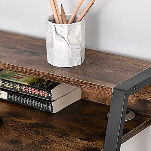 HOMCOM Computer Desk with Metal Frame and MDF Laminate in Rustic Brown, W: 84 cm x D: 45 cm – 6