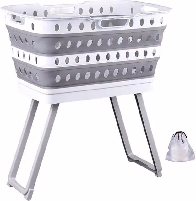 Ventryn Large Collapsible Plastic Laundry Washing Basket in White
