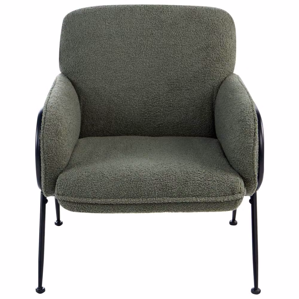 Wyld and Coco Century Modern Green Bouclé Armchair with Matt Metal Frame – 4