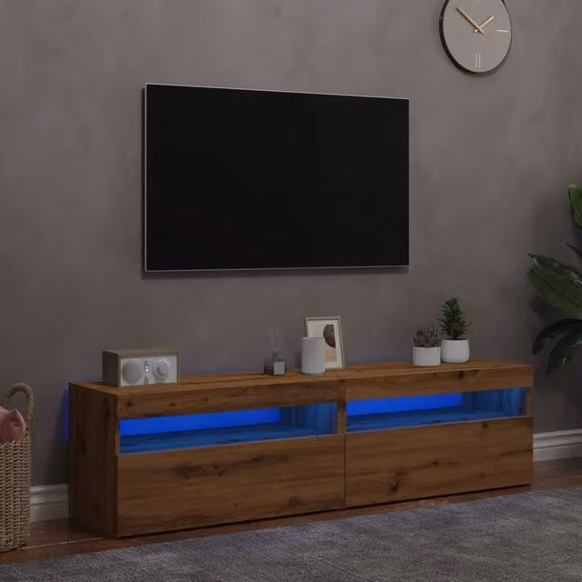 Berkfield Home Set of 2 Artisan Oak TV Cabinets with LED Lights in Brown – 1