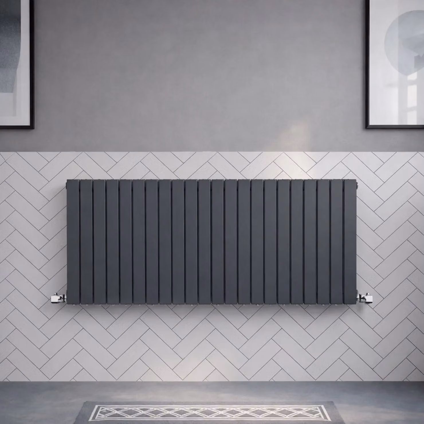 Balterley Lucia Square Horizontal Double Panel Radiator, Grey Anthracite, H: 1398 mm, W: 600 mm, D: 60 mm – 5