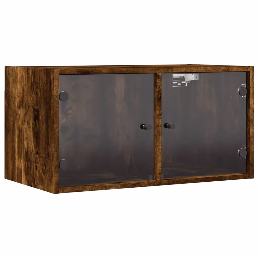 Berkfield Home Wall Mounted Cabinets with Glass Doors, 2 Piece, Smoked Oak, Brown, W: 68.5 cm, D: 37 cm, H: 35 cm – 4