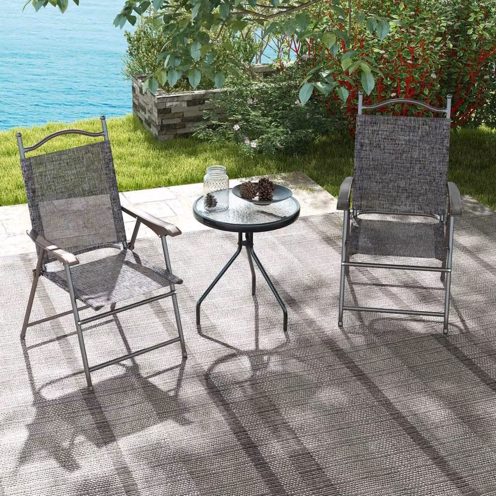 Wyld Haus Hael Set of 2 Grey Folding Garden Chairs with Steel Frames and Mesh Seats – 6
