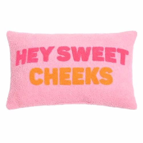 OHS Hey Sweet Cheeks Slogan Decorative Scatter Cushion in Pink and Orange, W: 50 cm, H: 30 cm