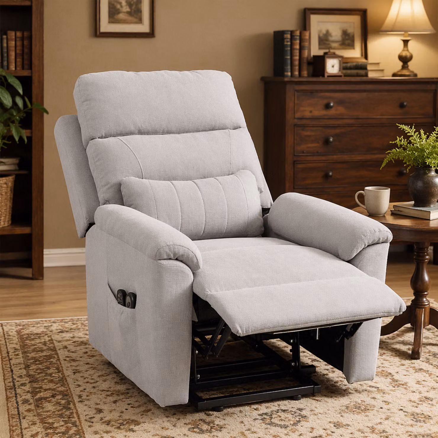 HOMCOM Power Lift Recliner Chair with Massage and Heat, Light Grey Terry Cloth Electric Lift Chair with Spring Cushion – 6