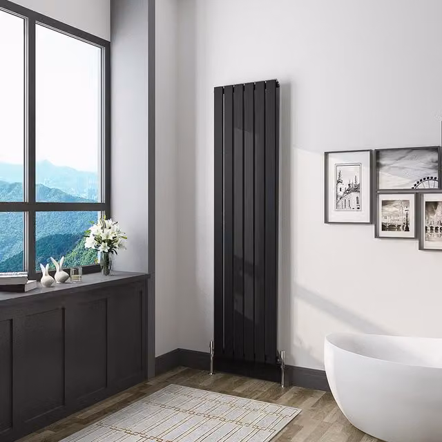 AicaBathroom Vertical Flat Panel Steel Radiator in Black, H 160 cm x W 40.8 cm x D 40.8 cm