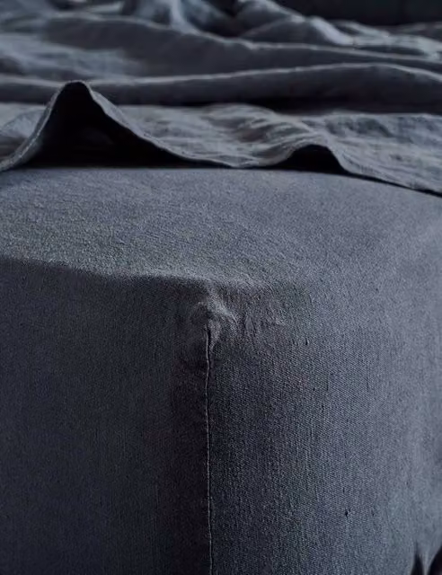 Bedfolk Pure Linen Washed Fitted Sheet Blue, 200 x 200 cm