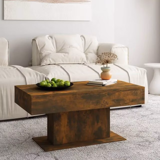 Berkfield Home Smoked Oak Coffee Table in Brown, W/D/H: 96 x 50 x 45 cm