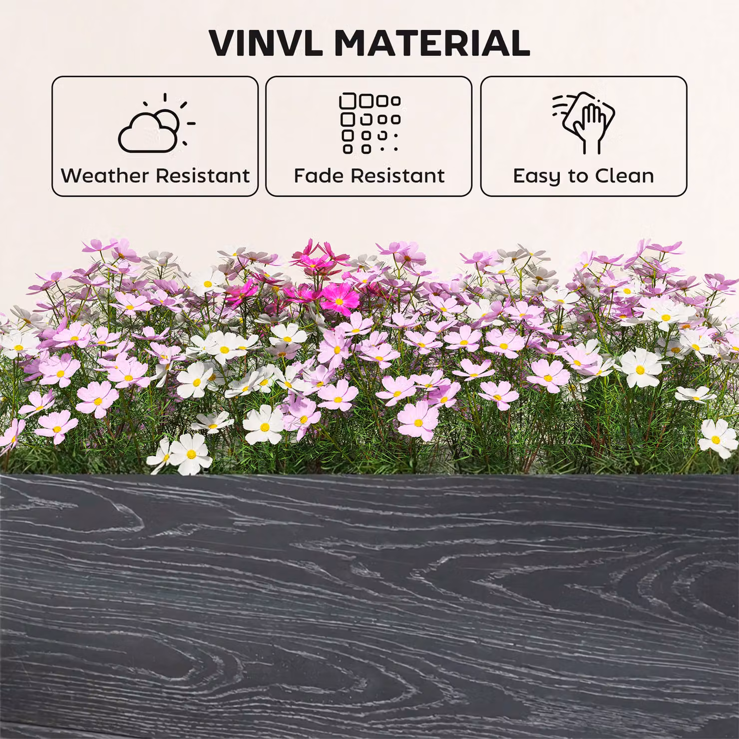 Outsunny Anthracite Grey Vinyl Raised Garden Bed Kit with Slotting Legs and Open Bottom, W/D/H: 60.96 x 60.96 x 30.48 cm – 5