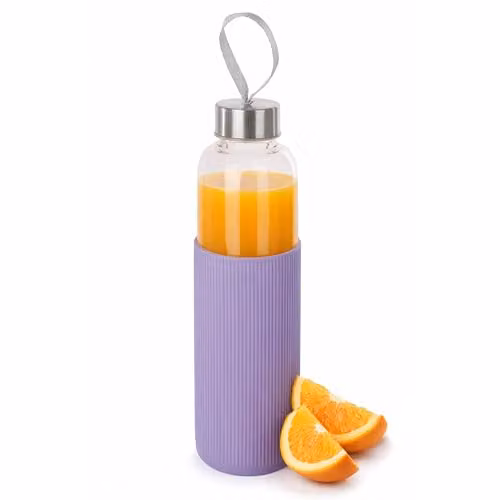 Orsina Glass Mug with Purple and Silver Silicone Sleeve, 330 ml