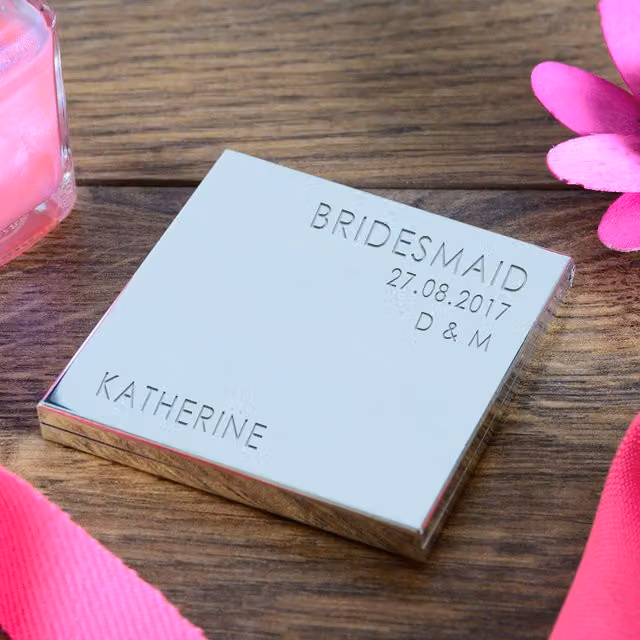 Uniqueful Personalised Wedding Party Compact Mirror in Silver Metal