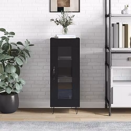vidaXL Modern Black Sideboard with Glass and MDF, W/D/H: 34.5 x 34.0 x 90.0 cm – 2