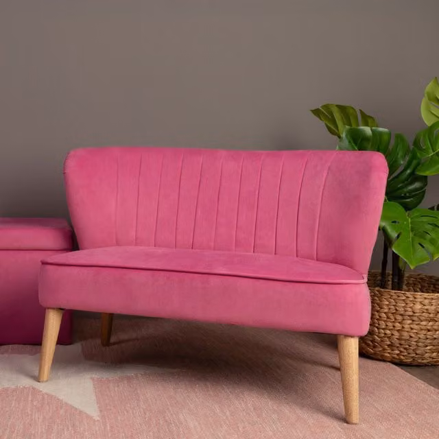 Premier Kids Orsina 2 Seat Pink Velvet Upholstered Kids Sofa with Matching Ottoman – 2